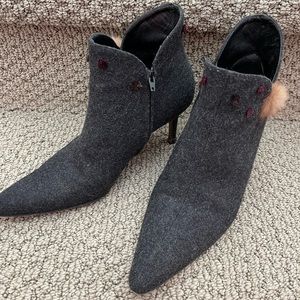 Christian Dior wool booties with pompoms in grey size 7 (3” heel)